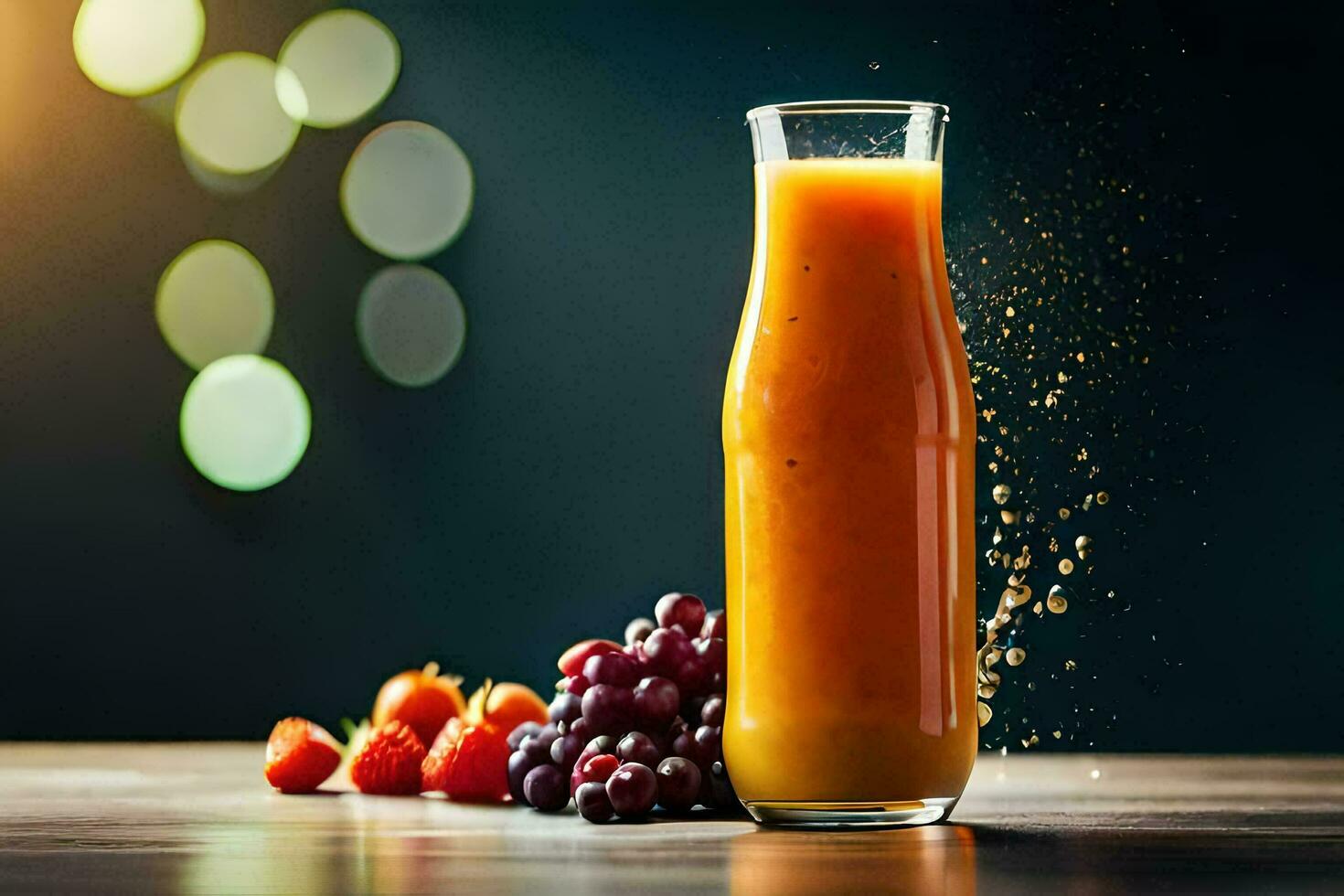 a glass of orange juice with berries and a splash of juice. AI-Generated photo