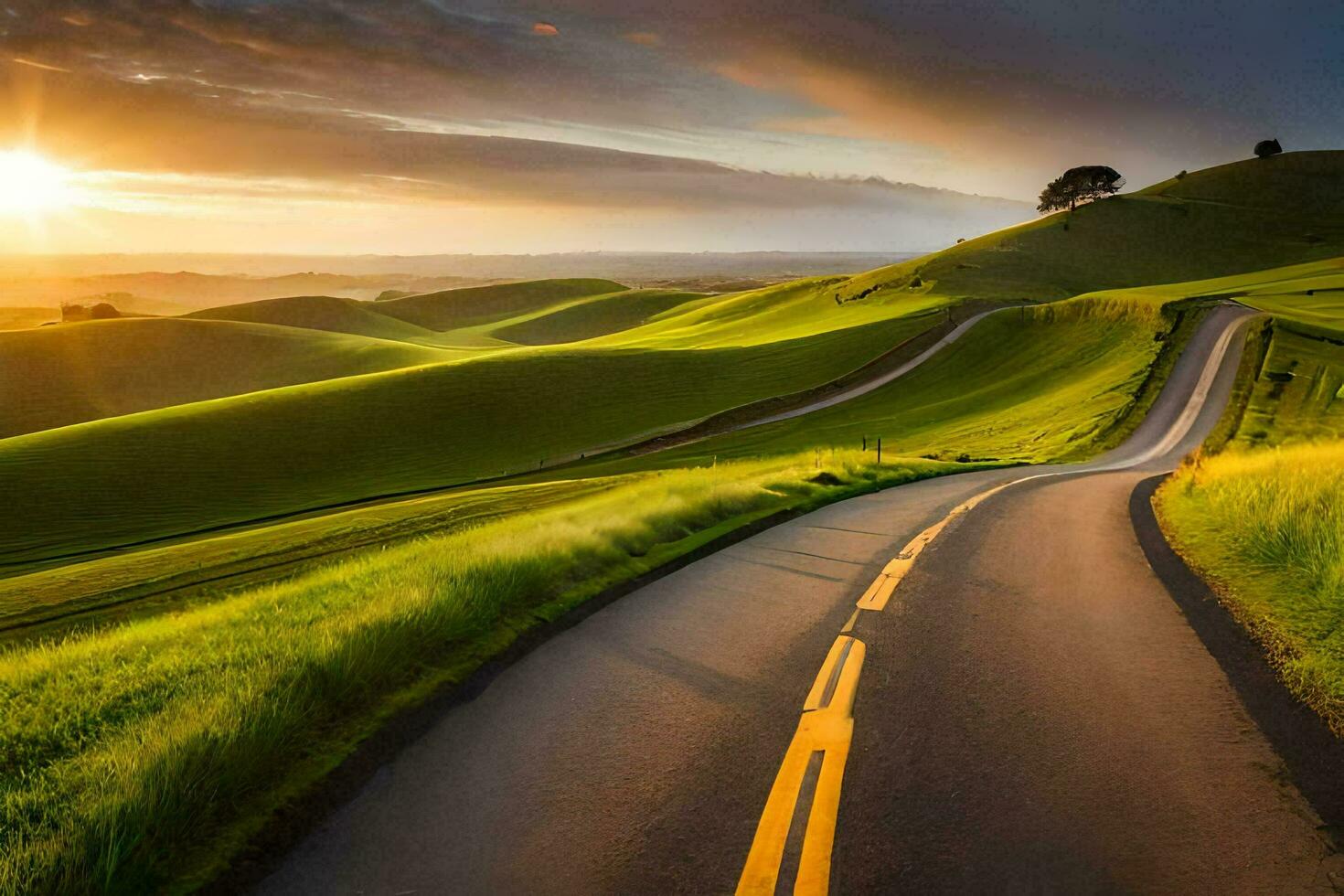 the road to the sunset. AI-Generated photo