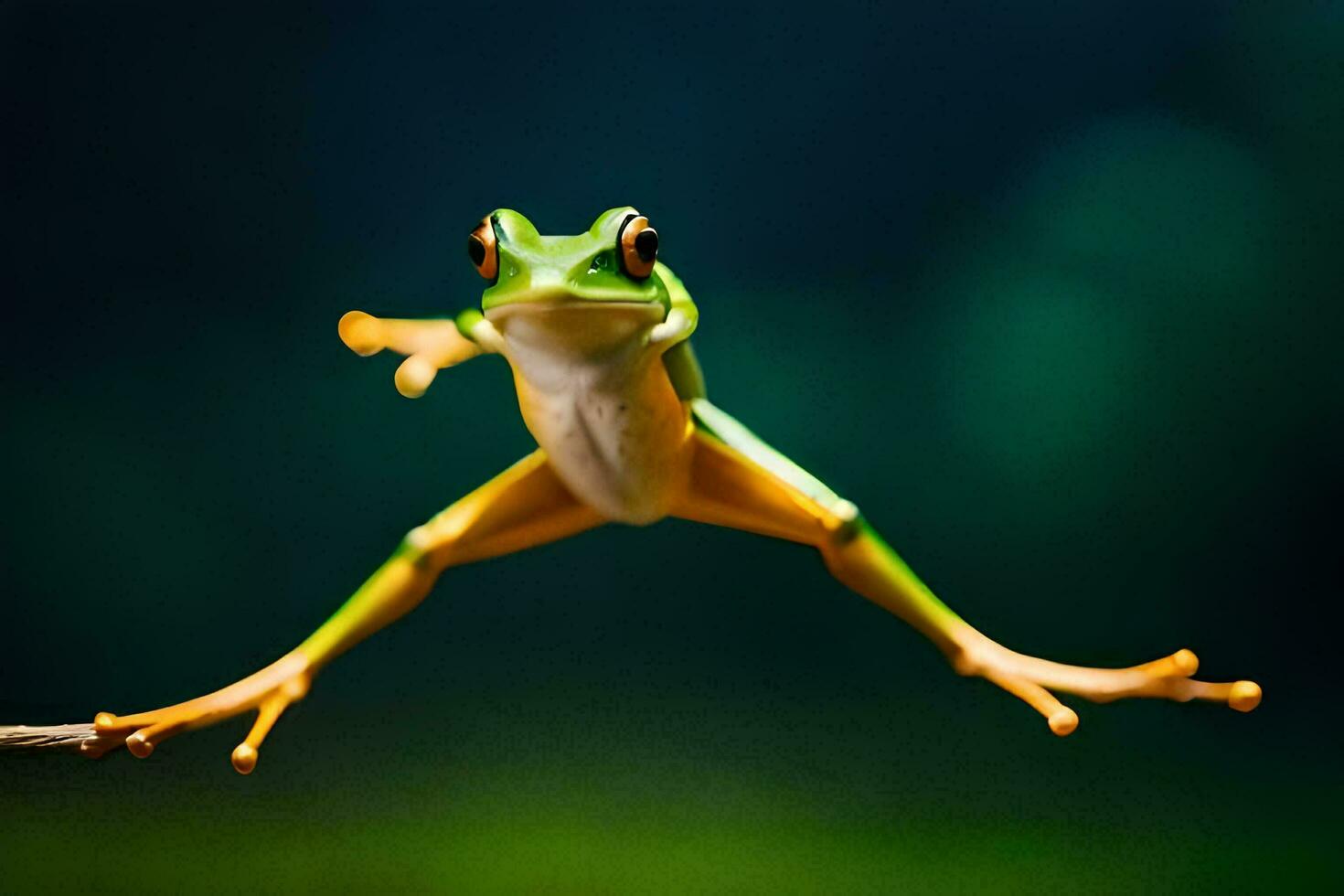 a frog jumping on a branch. AI-Generated photo
