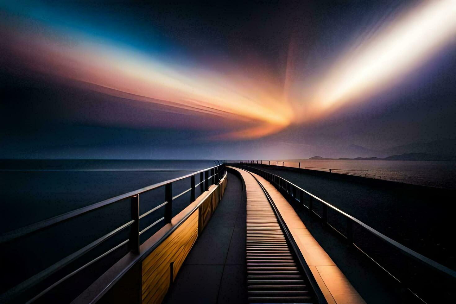 a long exposure photo of a bridge over the ocean. AI-Generated