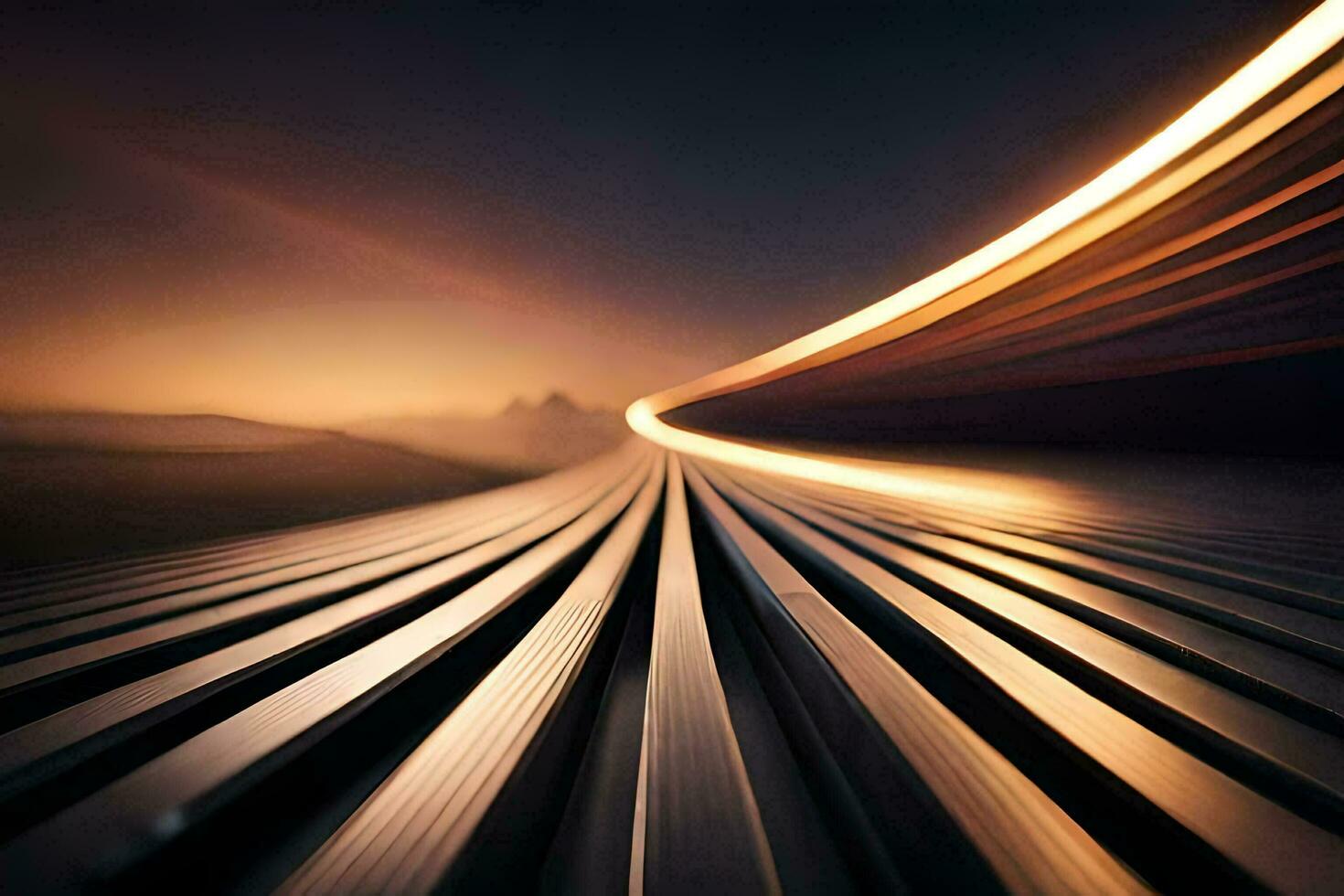 a long exposure photograph of a train track. AI-Generated photo