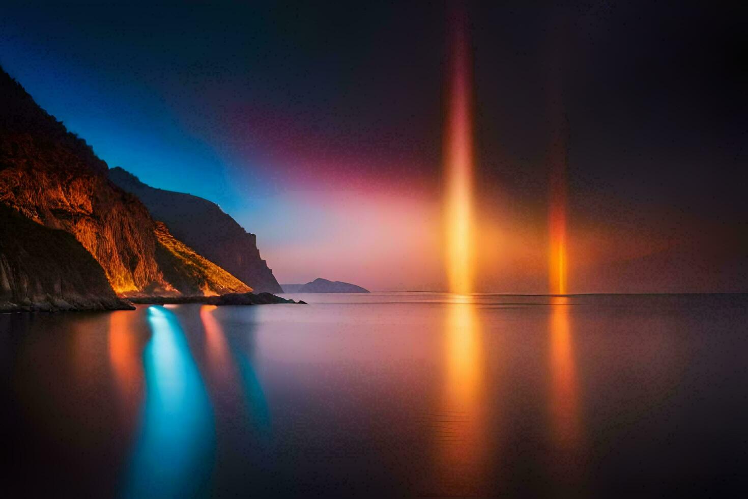a long exposure photograph of a light beam in the sky. AI-Generated photo