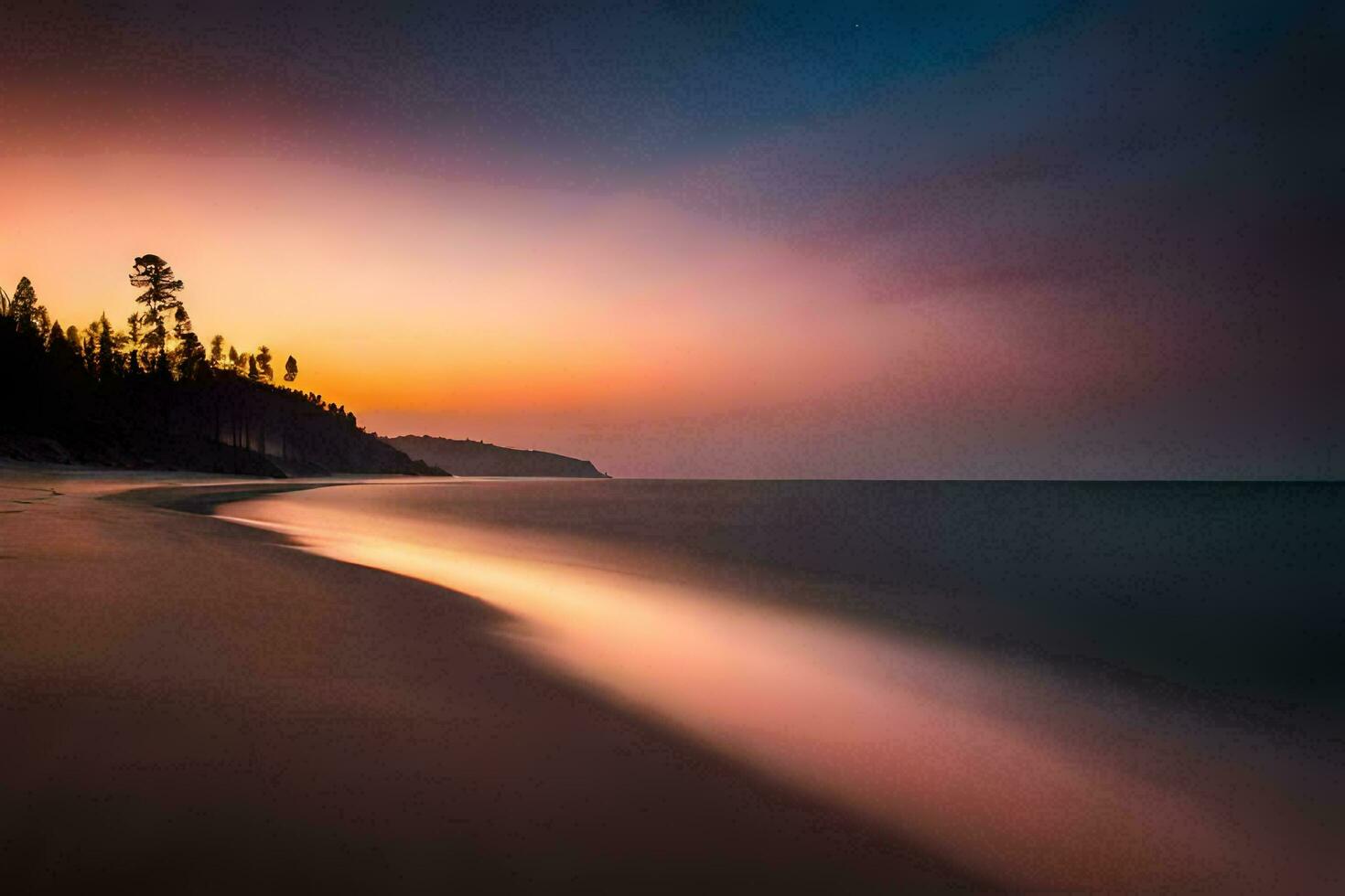 a long exposure photograph of the sunset on a beach. AI-Generated photo