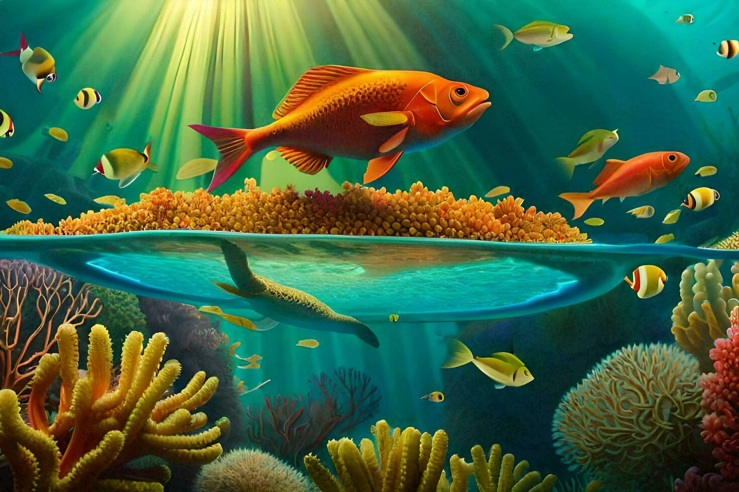 an underwater scene with fish and coral. AI-Generated photo