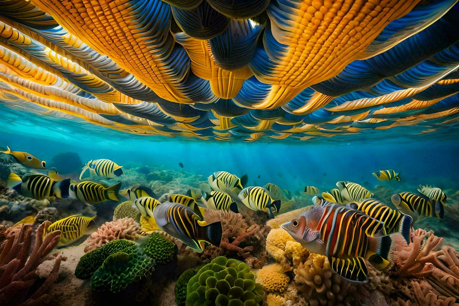 underwater scene with colorful fish and corals. AI-Generated photo