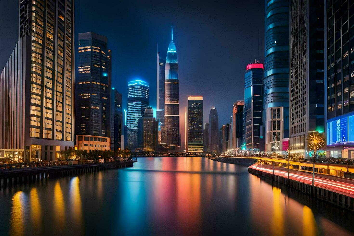 the chicago skyline at night. AI-Generated photo