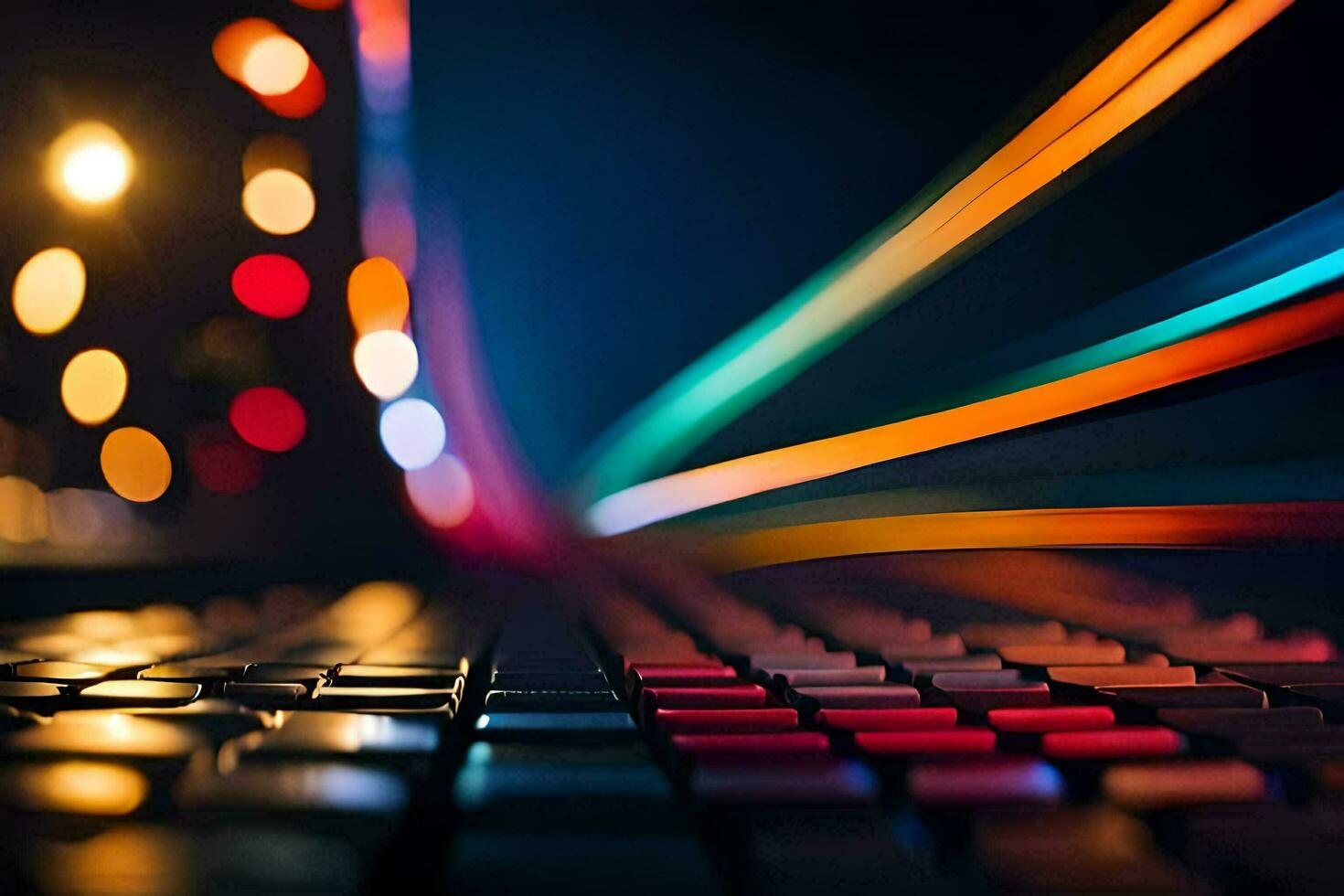 a blurry photo of a keyboard with lights. AI-Generated