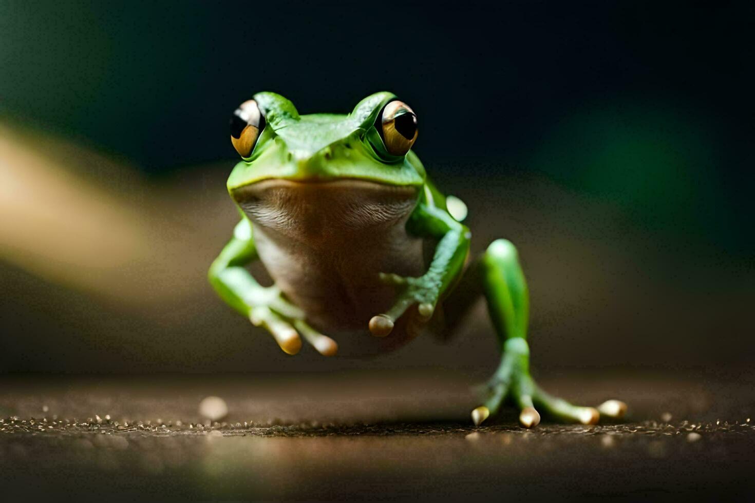 a frog is jumping on the ground. AI-Generated photo