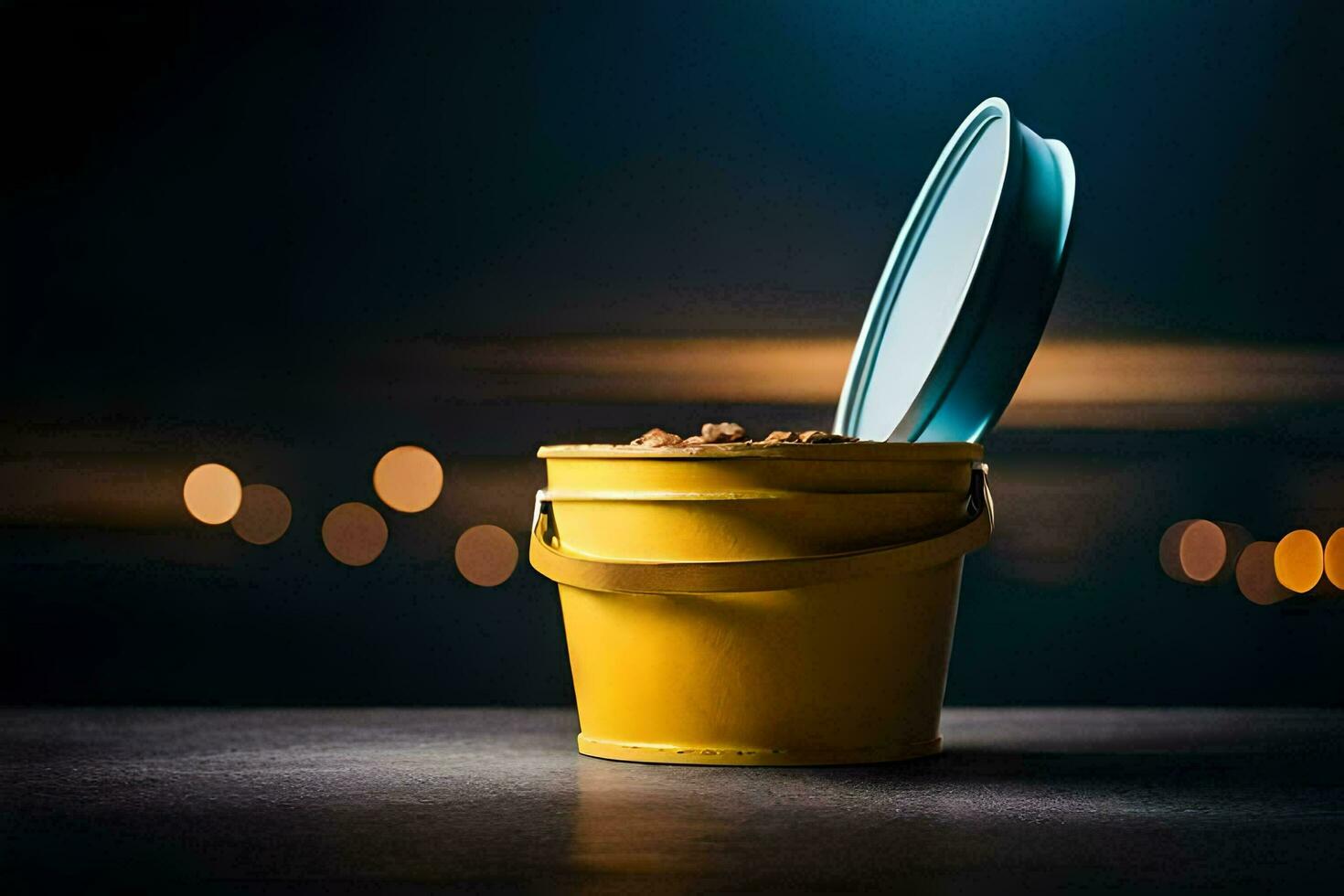 a bucket with a lid on top of it. AI-Generated photo