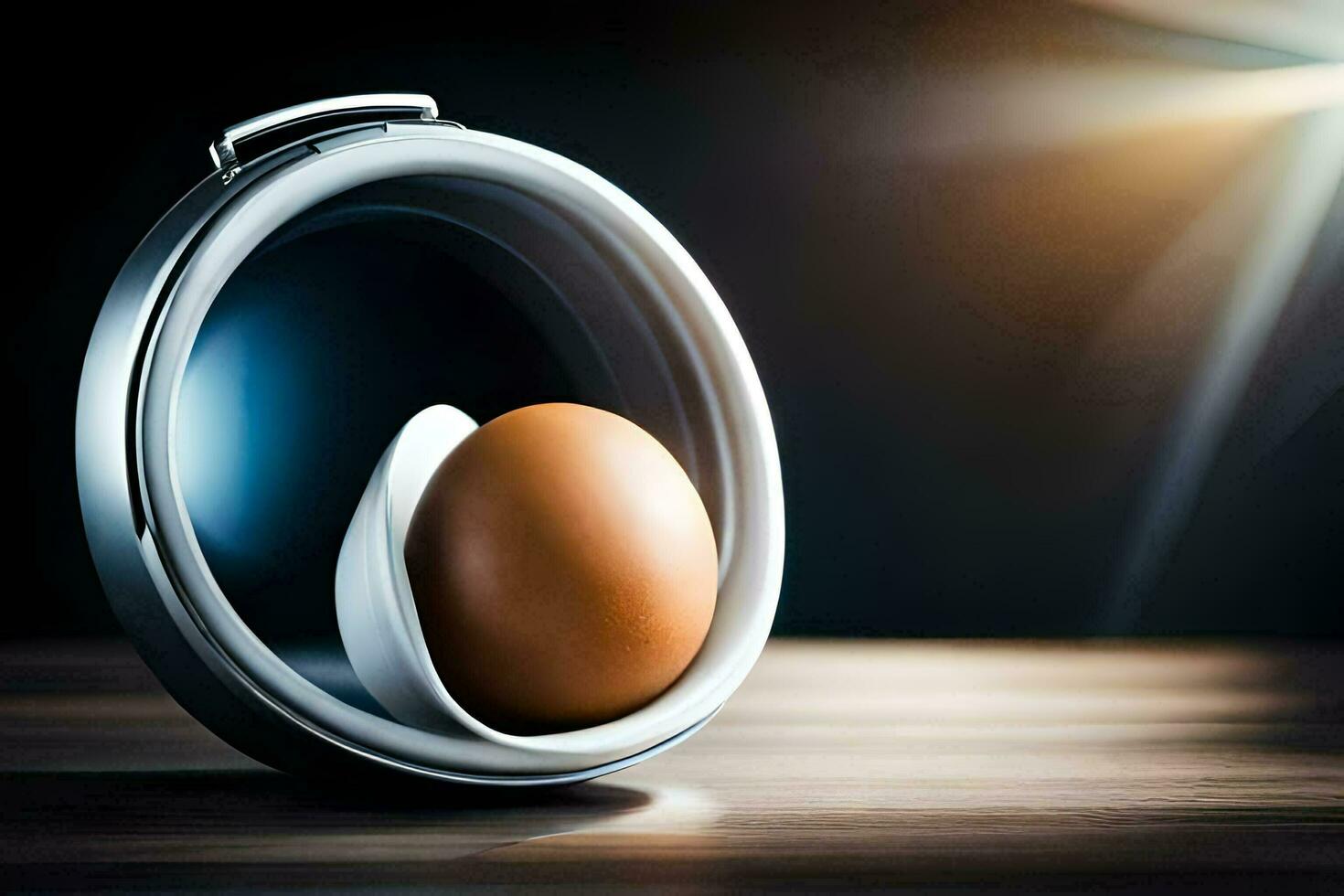 an egg in a small round mirror. AI-Generated photo