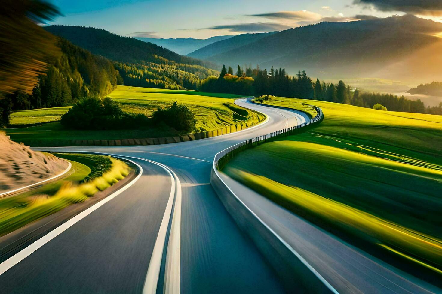 a winding road in the mountains. AI-Generated photo