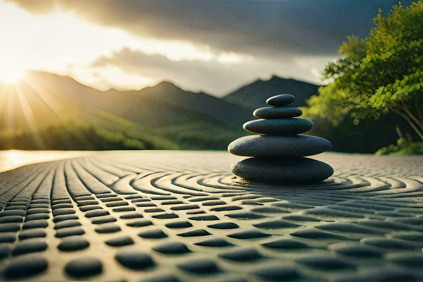 zen stones stacked on top of each other in a circle. AI-Generated photo