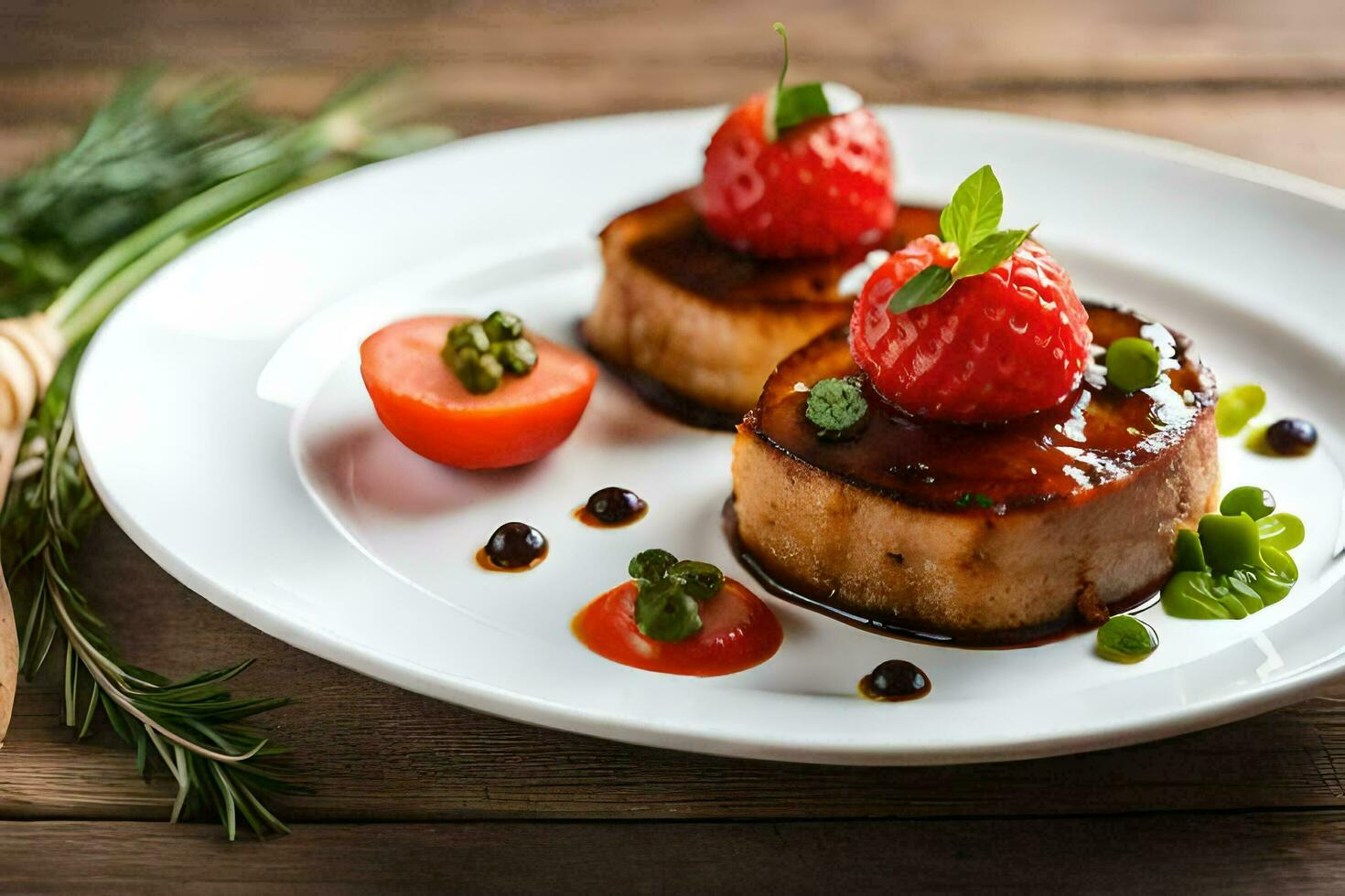 two slices of bread with strawberries and tomatoes. AI-Generated photo