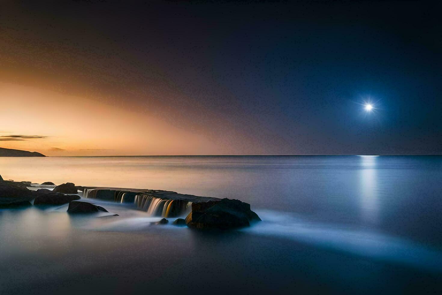 a full moon over the ocean at night. AI-Generated photo