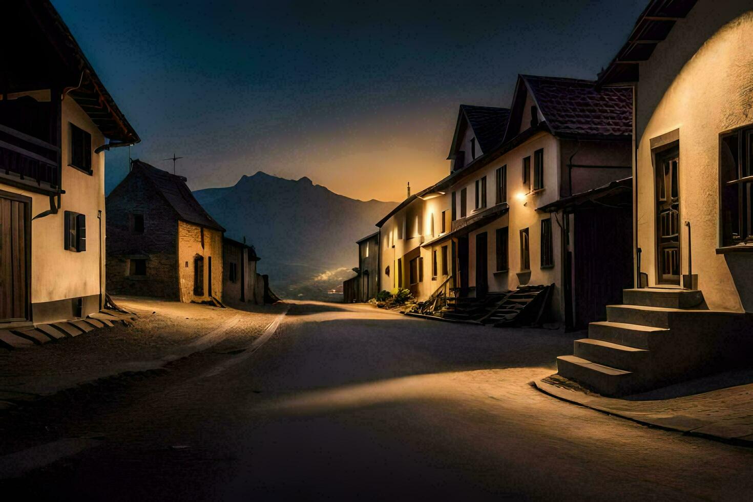 a street in the mountains at night. AI-Generated photo