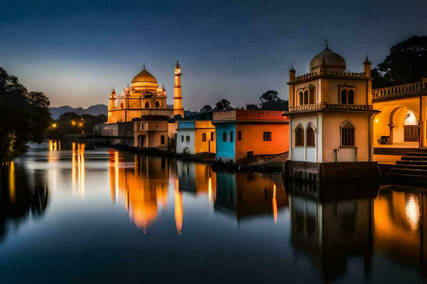 the beautiful mosque in the evening. AI-Generated photo