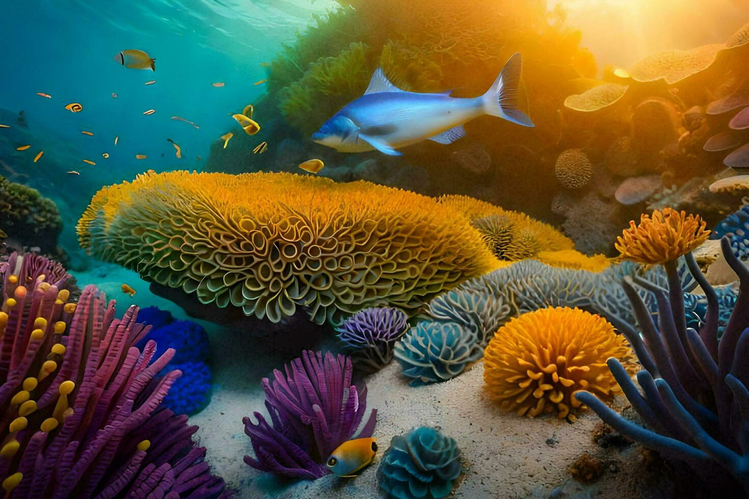 a coral reef with fish and corals. AI-Generated photo