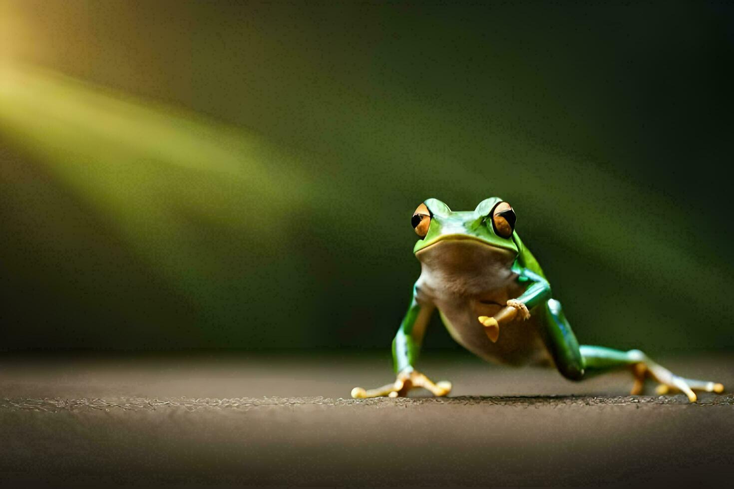 a frog is standing on its hind legs. AI-Generated photo
