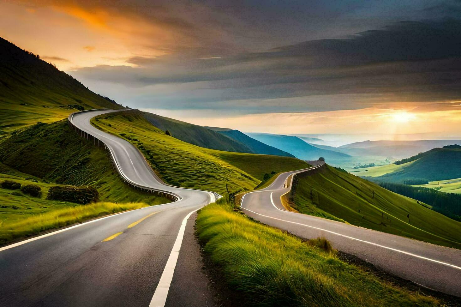 the road to the sunset. AI-Generated photo