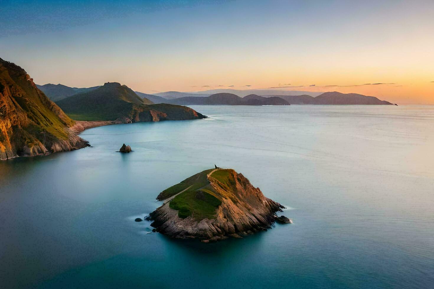 el Dom conjuntos terminado el Oceano y montañas. generado por ai foto