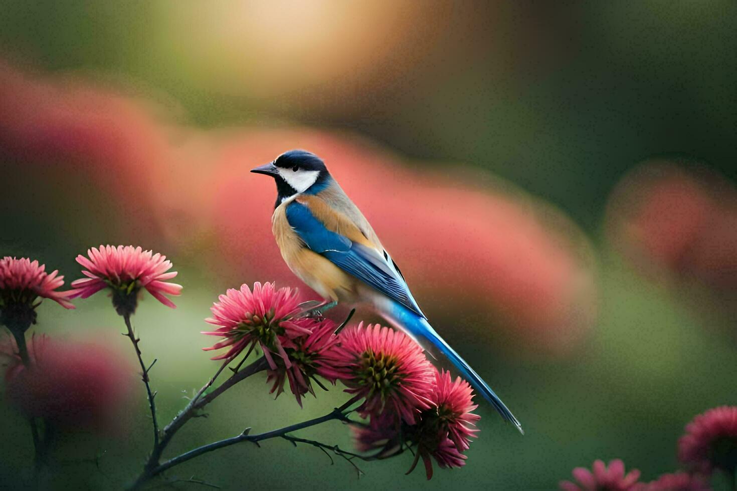 foto fondo de pantalla el cielo, pájaro, flores, el sol, el flores, el pájaro, el. generado por ai