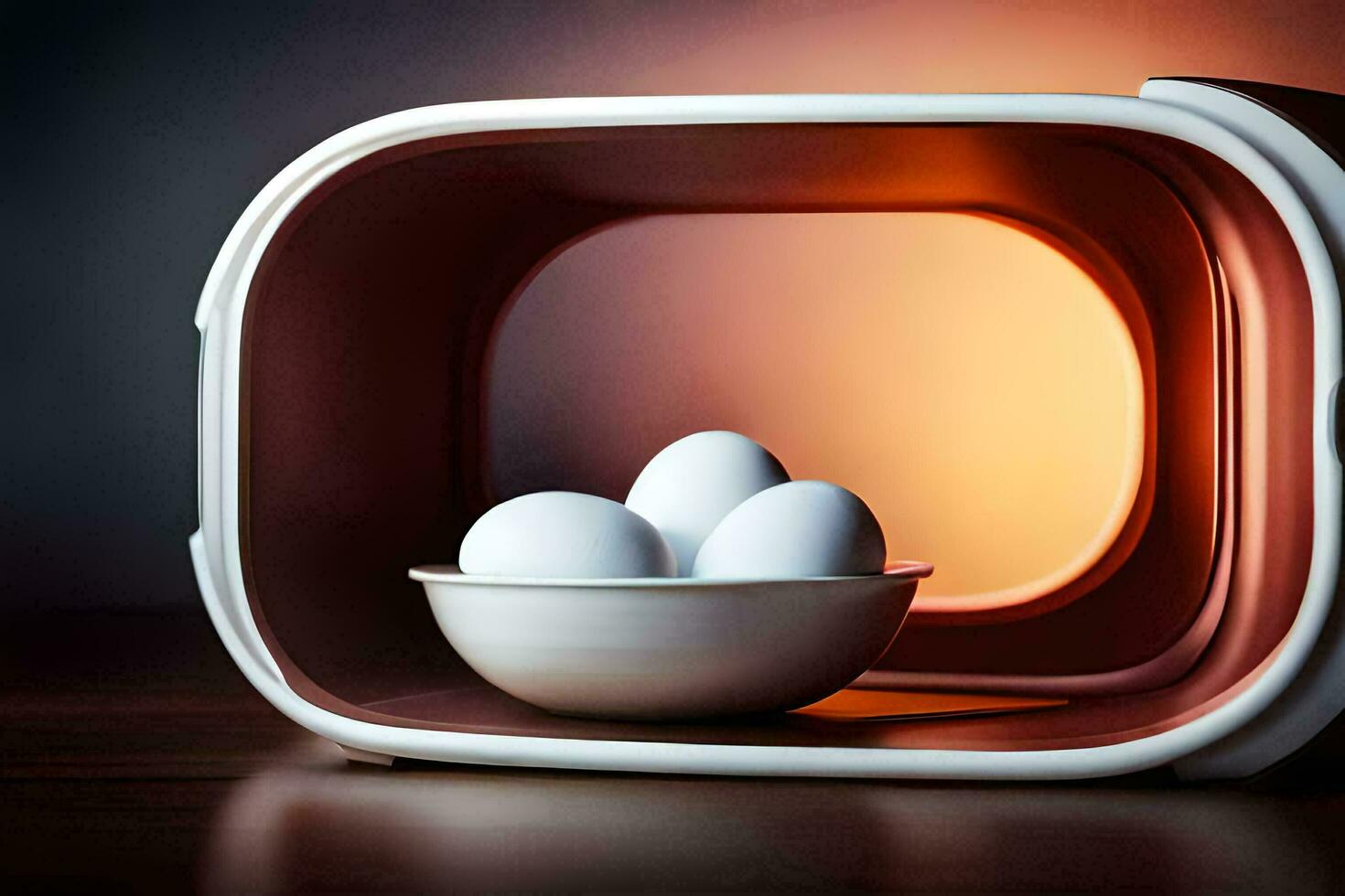 a bowl of eggs in a microwave. AI-Generated photo