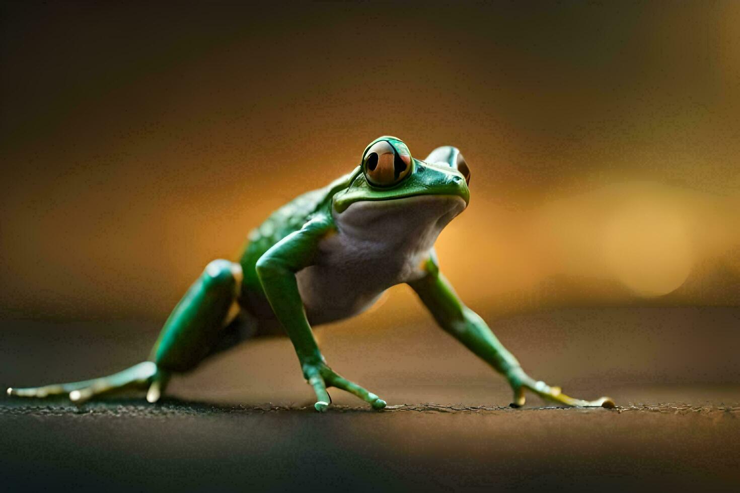 a frog is standing on its hind legs. AI-Generated photo