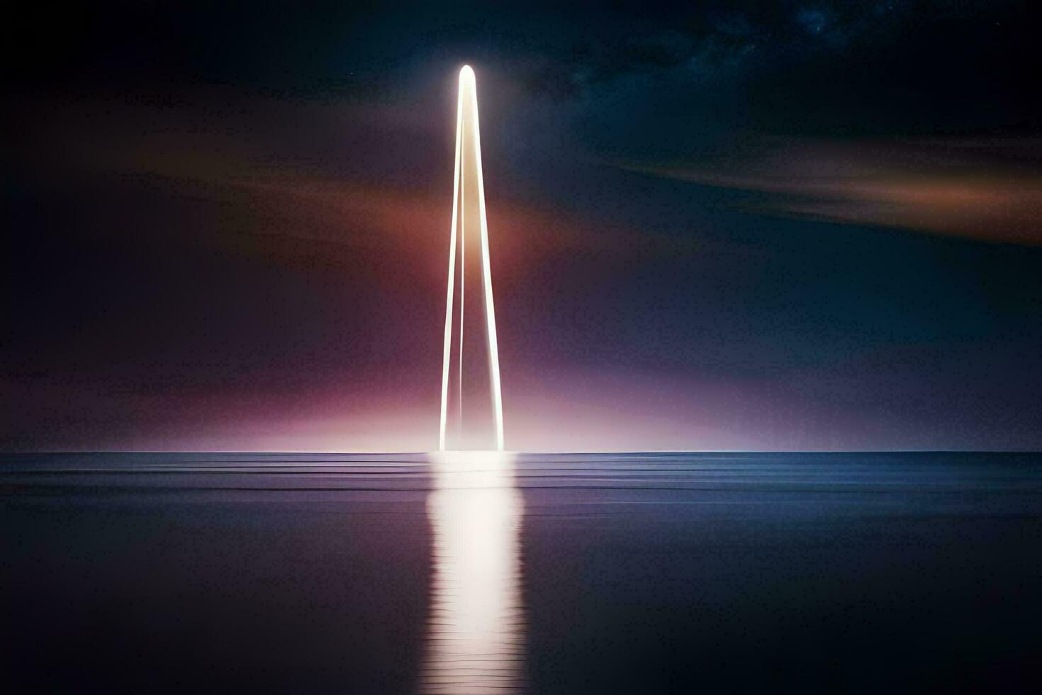 a light beam is shining over the water at night. AI-Generated photo