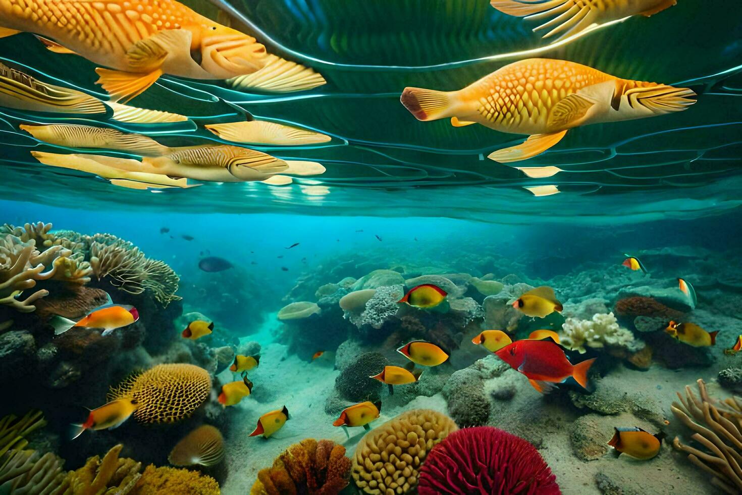 a coral reef with many fish and coral. AI-Generated photo