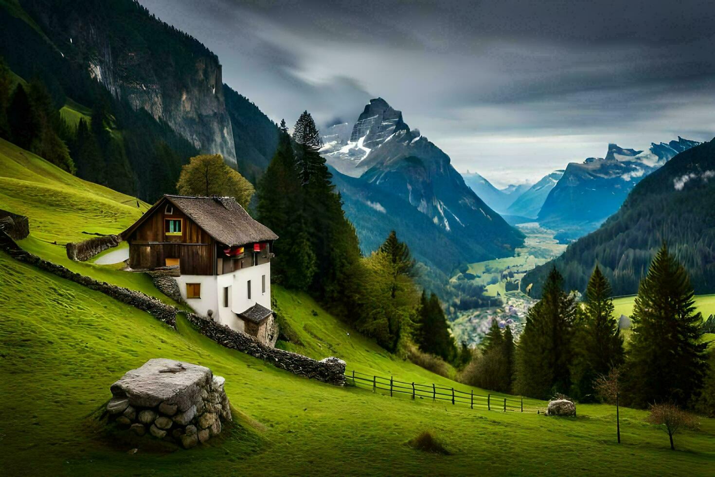 the house in the mountains. AI-Generated photo