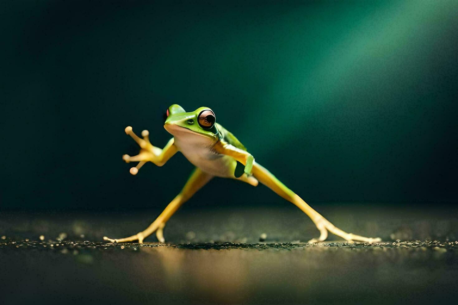 a frog is standing on its hind legs. AI-Generated photo