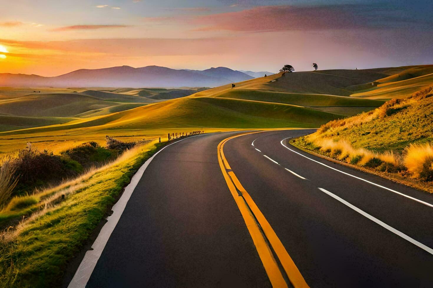 the road to the sunset. AI-Generated photo