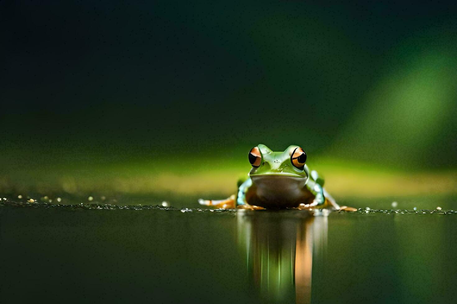 a frog sitting on the water surface with a green background. AI-Generated photo