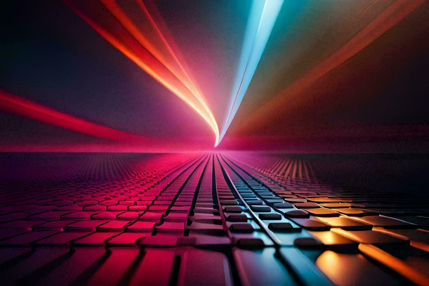 a colorful light beam is shining through the air. AI-Generated photo