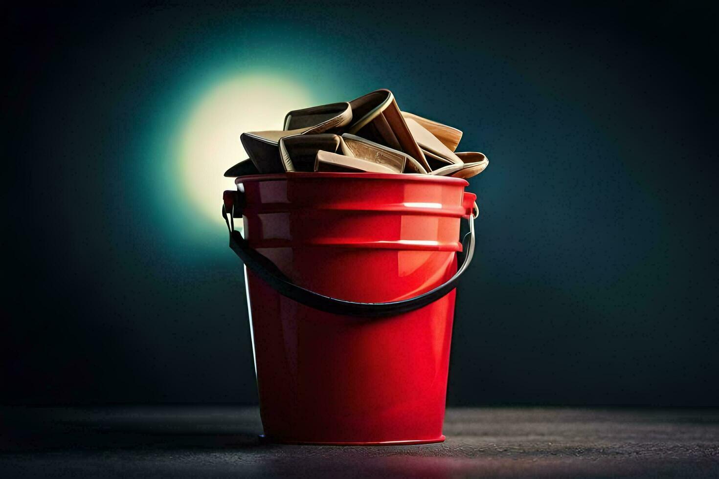 a red bucket filled with wooden blocks. AI-Generated photo