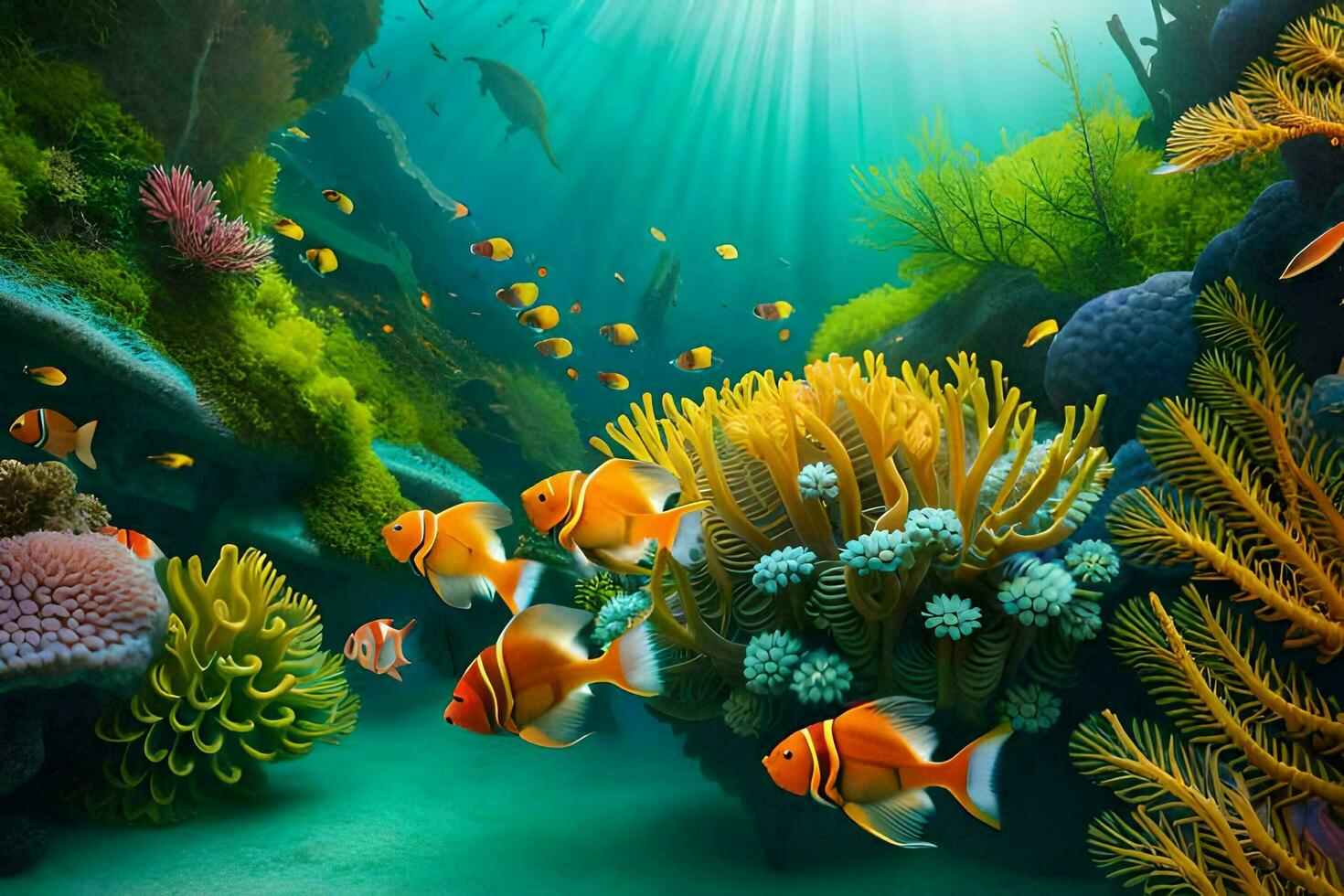 an underwater scene with coral and fish. AI-Generated photo