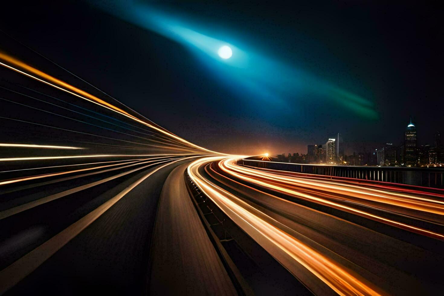 un largo exposición foto de un ciudad a noche. generado por ai