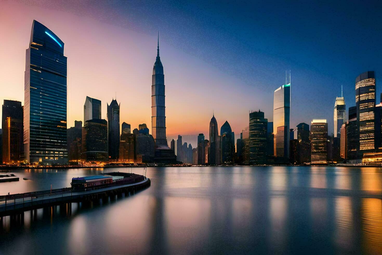 the city skyline at dusk in shanghai. AI-Generated photo