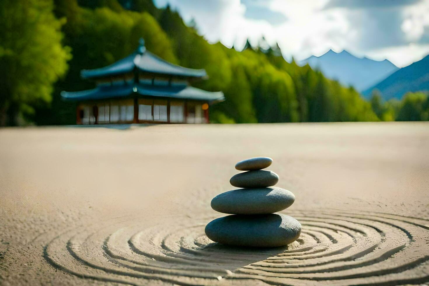a zen garden in the mountains. AI-Generated photo