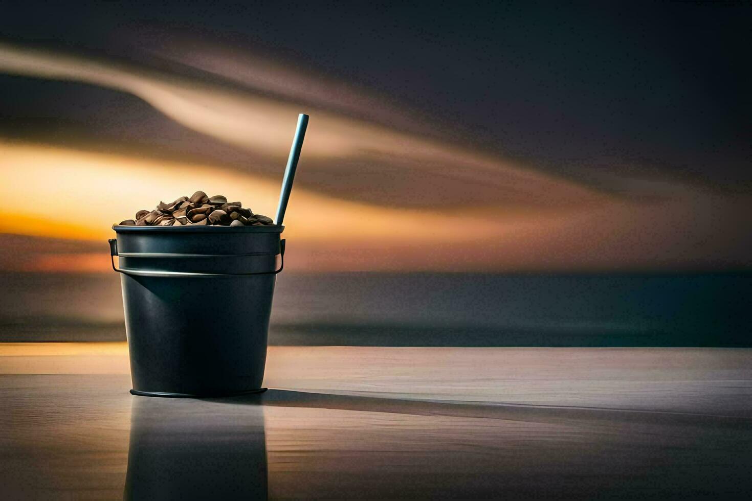 coffee beans in a cup with a straw. AI-Generated photo