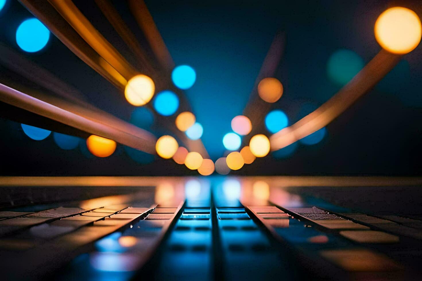 un ordenador portátil teclado con luces en el antecedentes. generado por ai foto