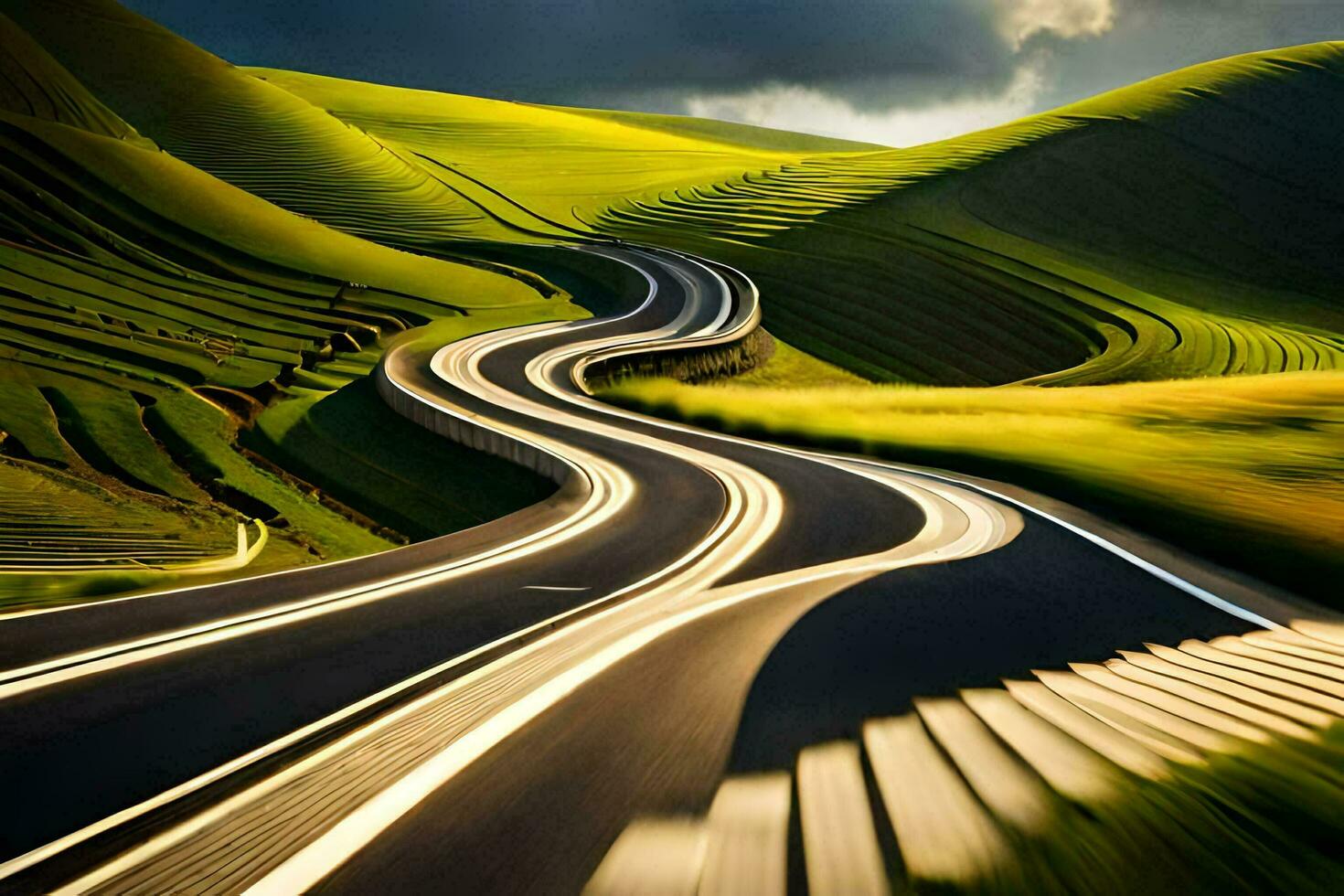 a long winding road in the countryside. AI-Generated photo