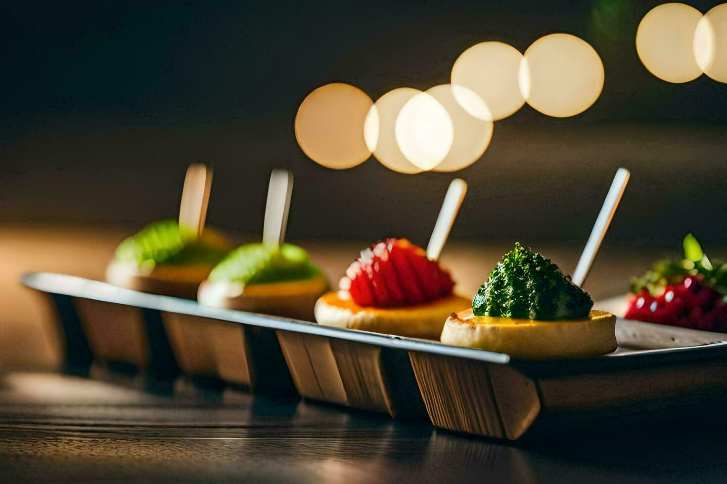 a tray with four different types of desserts. AI-Generated photo