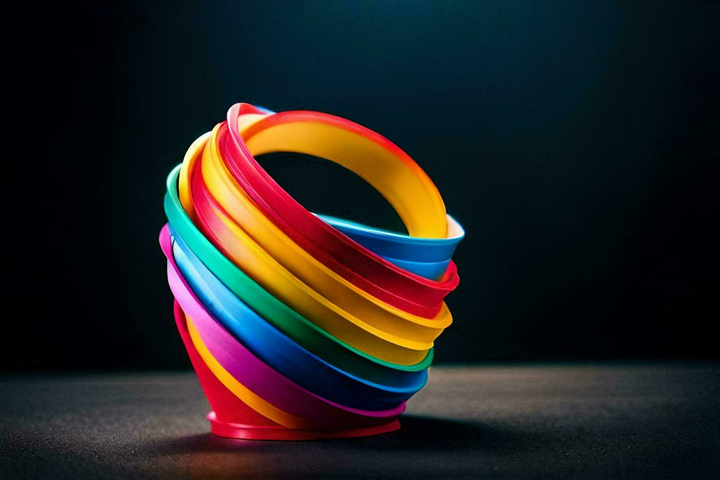 a colorful plastic cup with a black background. AI-Generated photo