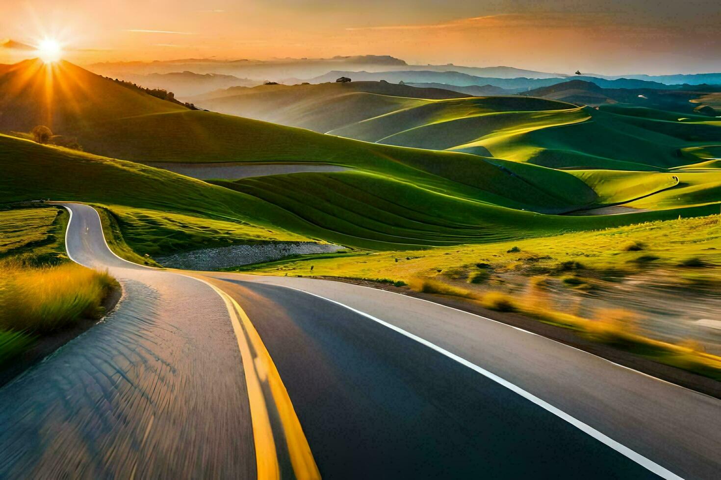 the road to the sunset. AI-Generated photo