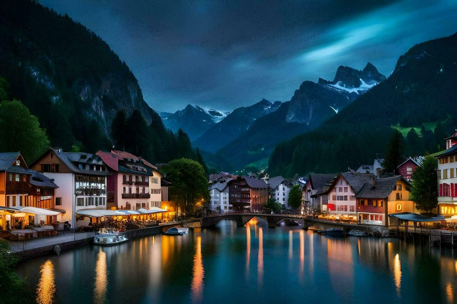 the town of altenburg in the alps at night. AI-Generated photo