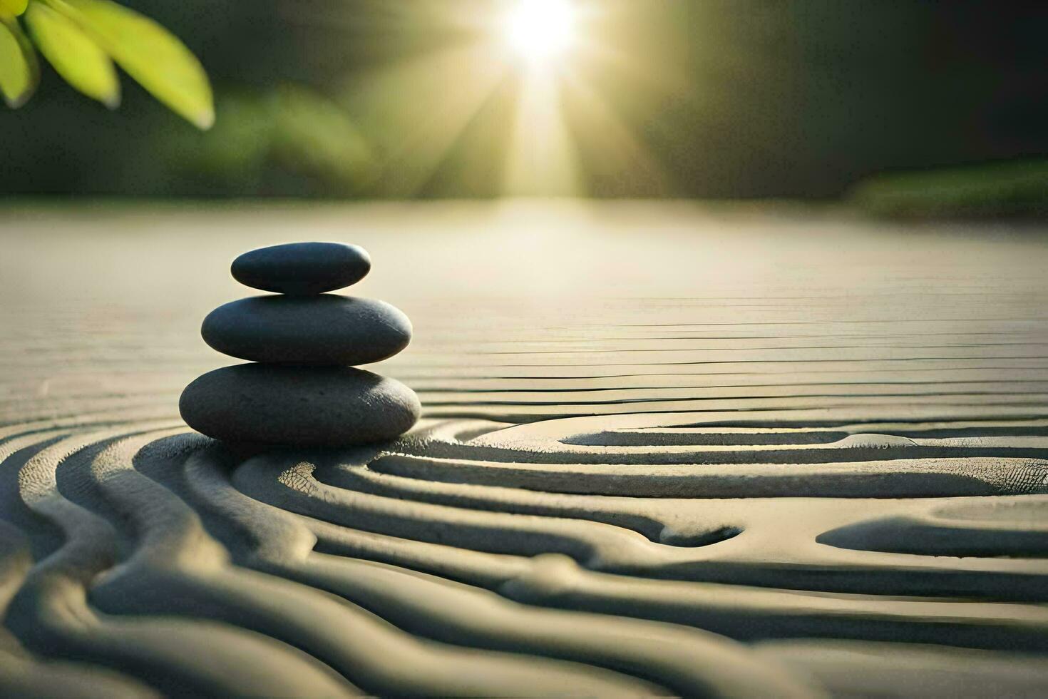a zen garden with stones stacked on top of each other. AI-Generated photo