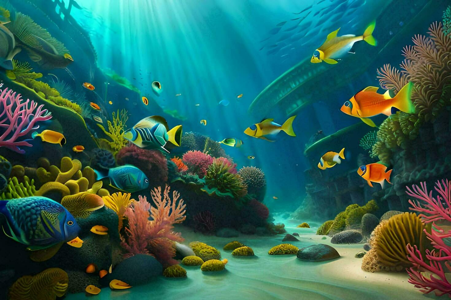 underwater scene with fish and coral reefs. AI-Generated photo