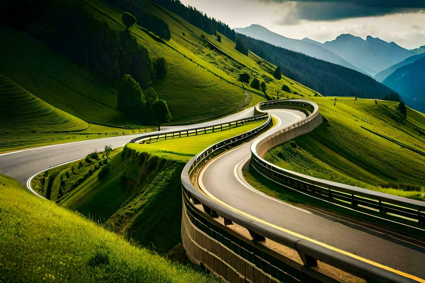 a winding road in the mountains. AI-Generated photo