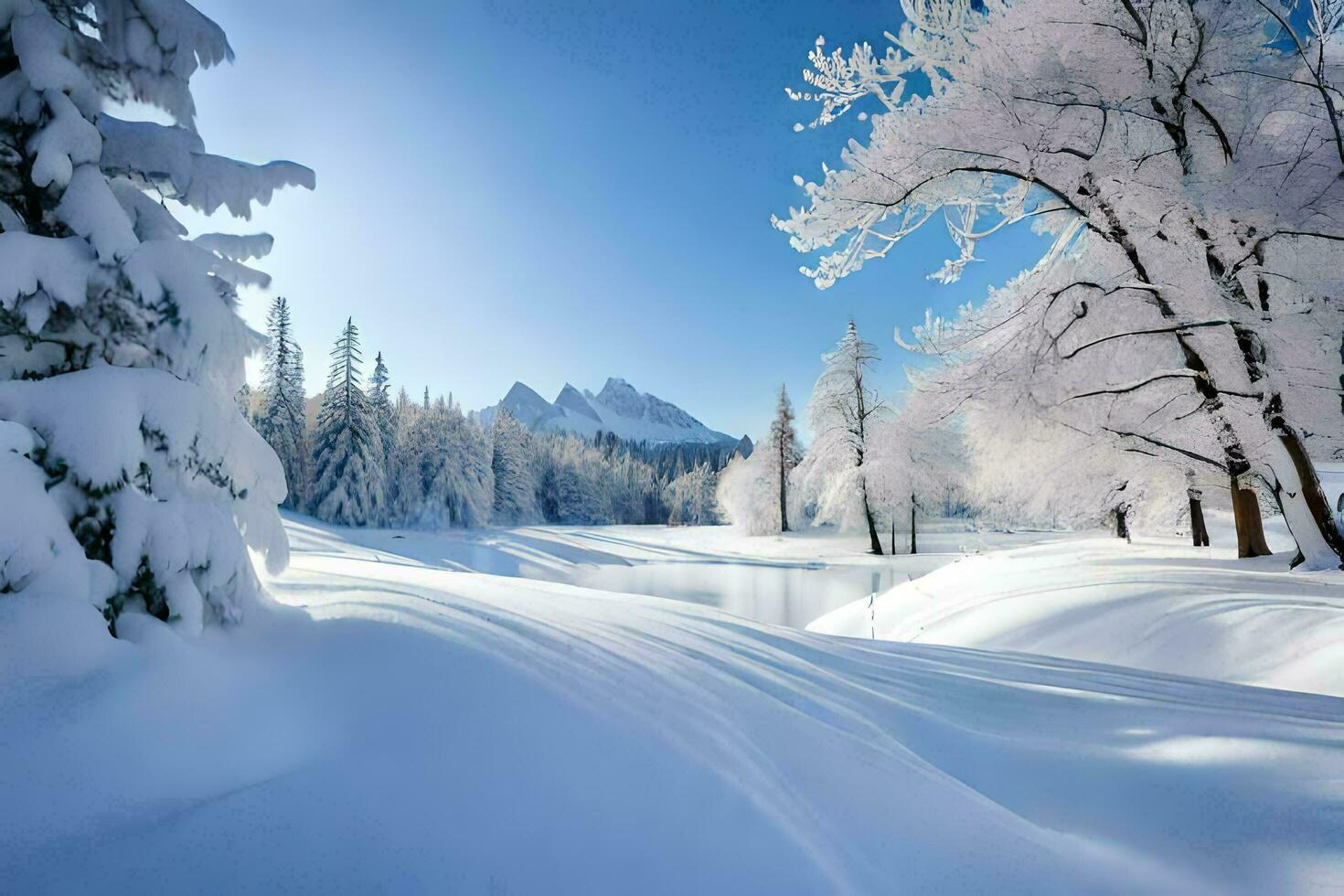 a snowy landscape with trees and snow. AI-Generated photo